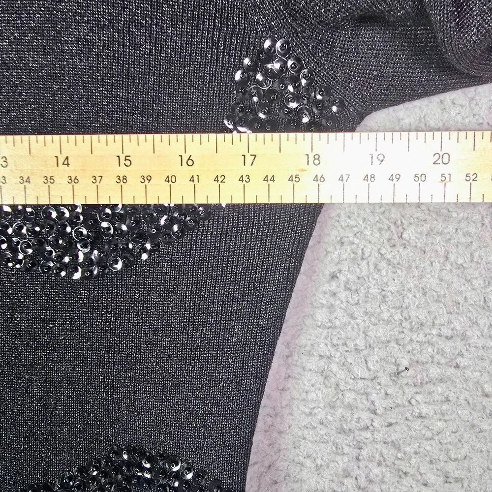 Joseph A L Black Sequin Silk Metallic Sweater Top 3/4 Sleeve